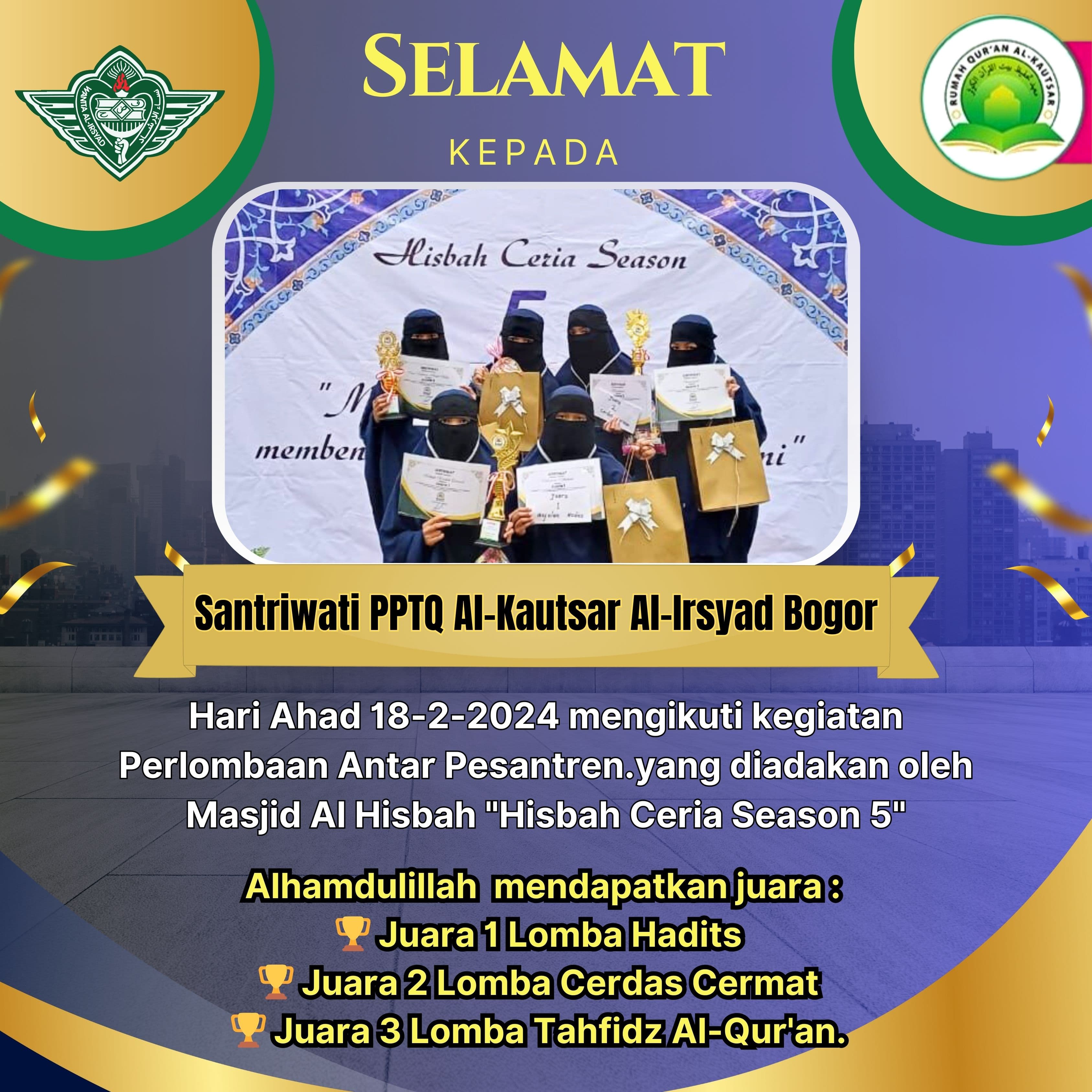 Santriwati PPTQ Al-Kautsar Al-Irsyad Bogor Menjadi Juara