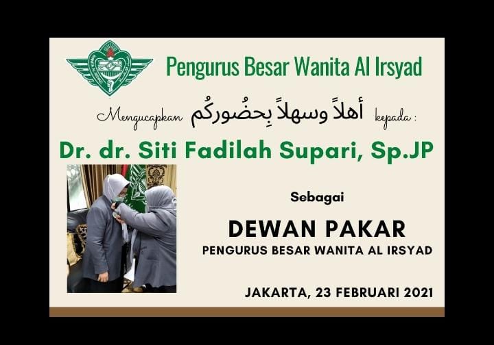 PELANTIKAN Dr. dr. Siti Fadilah Supari, Sp. JP sebagai Dewan Pakar Pengurus Besar Wanita Al Irsyad