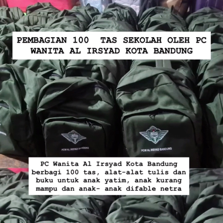 PC Wanita Al Irsyad Kota Bandung Membagikan 100 Tas dan Perlengkapan Alat Tulis untuk Anak Yatim